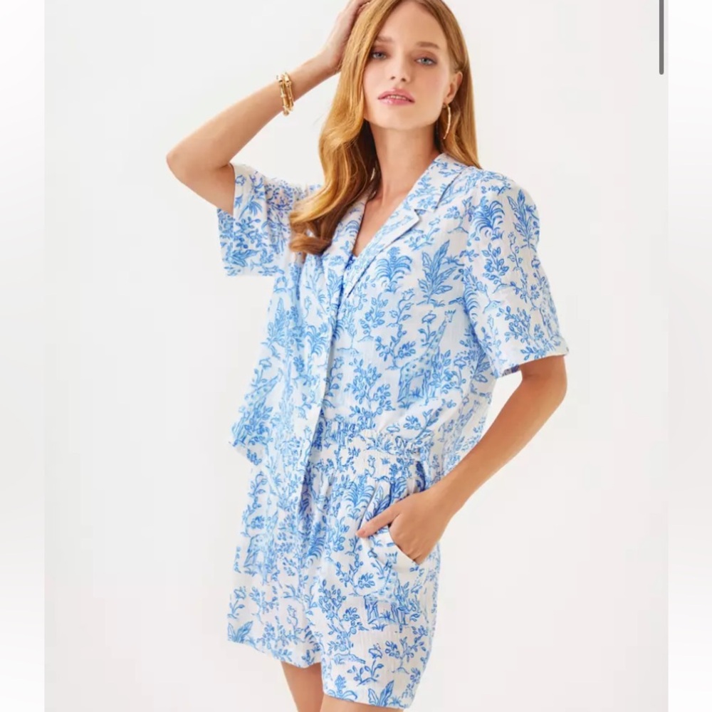 Lilly Pulitzer 3” portor cover up gauze cotton shorts women’s medium tropical
